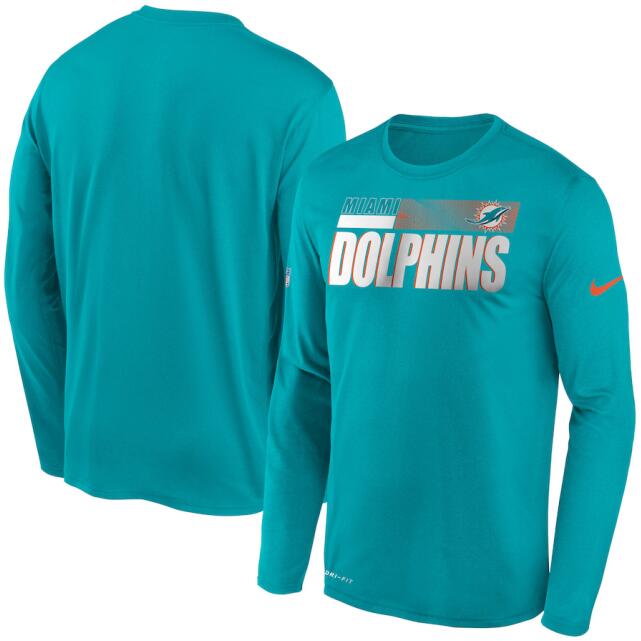 Men's Miami Dolphins 2020 Aqua Sideline Impact Legend Performance Long Sleeve T-Shirt